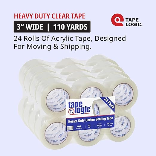 Tape Logic 3" x 110 yds Acrylic Packing Tape 2.2 Mil, Clear (24-Pack) Heavy Duty Packing Tape Rolls for Sealing Boxes at Home, Warehouse, & Office, Supplies for Packaging, Shipping, Moving