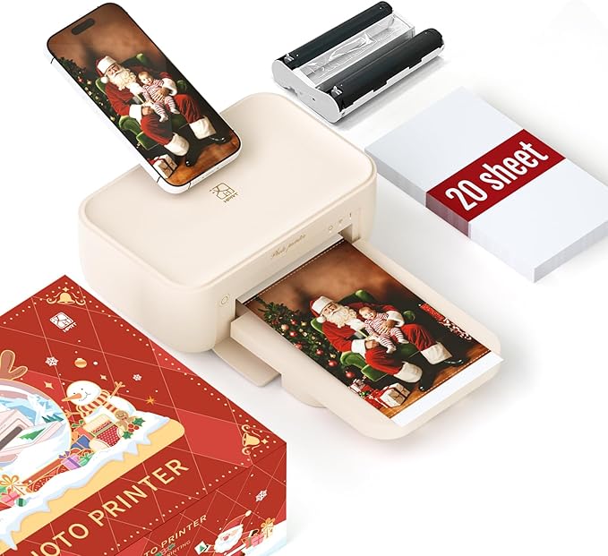 HPRT Photo Printer 4x6,+20 Sheets&1ribbon, Picture Printer for iPhone, Android, Smartphone, AR Video Printing, Portable Photo Printers CP4100