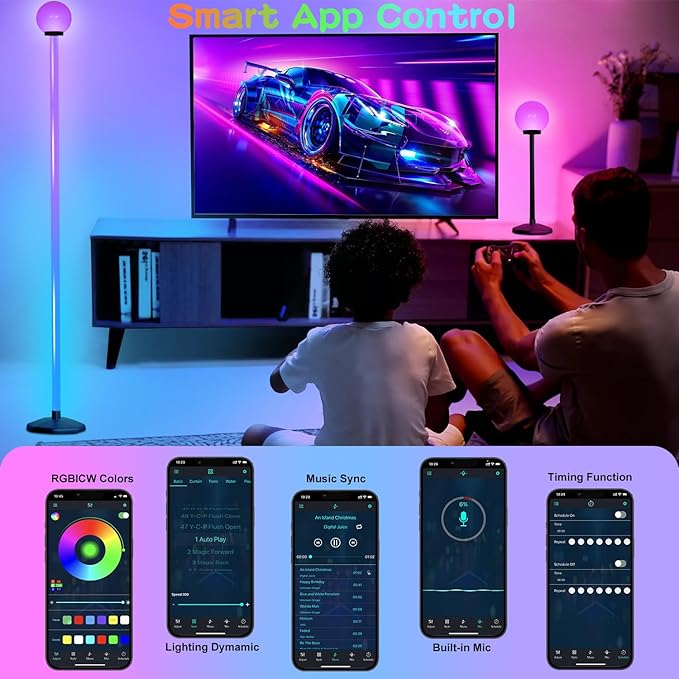 Corner Floor Lamp,70" Smart RGBW LED Corner Lamp with Glow Ball Light,16 Million Colors Changing Corner Lamp with Remote and App Control,Music Sync & Timing Smart Floor Lamp for Living Room