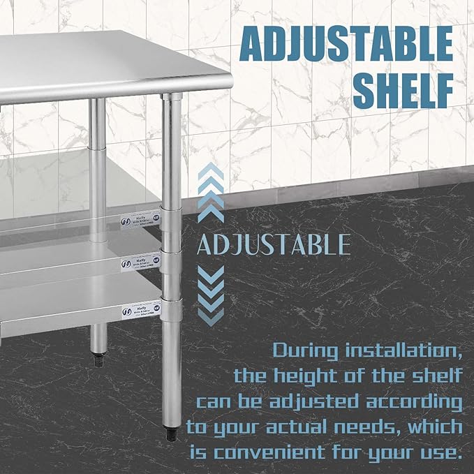 Hally Stainless Steel Table for Prep & Work 30 x 12 Inches, NSF Commercial Heavy Duty Table with Undershelf and Galvanized Legs for Restaurant, Home and Hotel