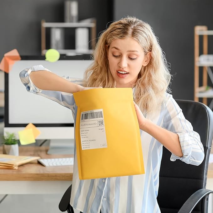 UCGOU Kraft Bubble Mailers 10.5x16 Inch 25 Pack Usable Size 10.5x15 Yellow Padded Envelopes #5 Large Mailing Packages Self Sealing Tear Resistant Boutique Bulk Mail Shipping Bags for Book and More