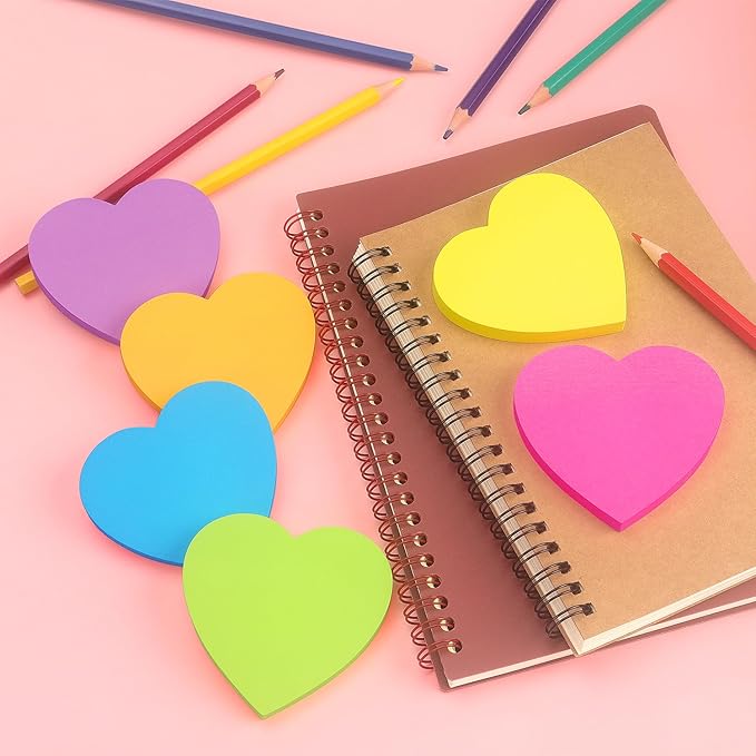 Heart Shape Sticky Notes 6 Color Bright Colorful Sticky Pad 75 Sheets/Pad Self-Sticky Note Pads