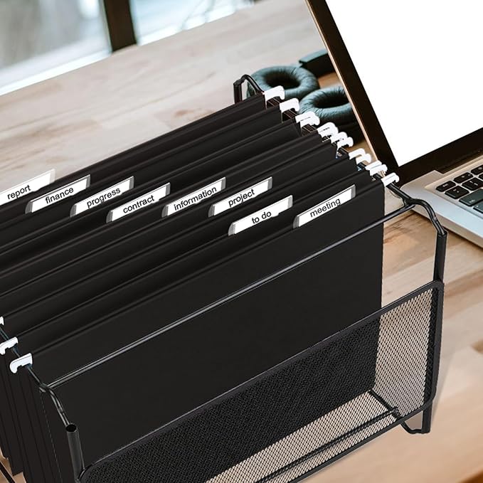 HERKKA Hanging File Folders, 60 Pack Reinforced Letter Size Hanging Folders, Designed for Bulky Files, Filing Cabinet, 1/5-Cut Adjustable Tabs (Black)