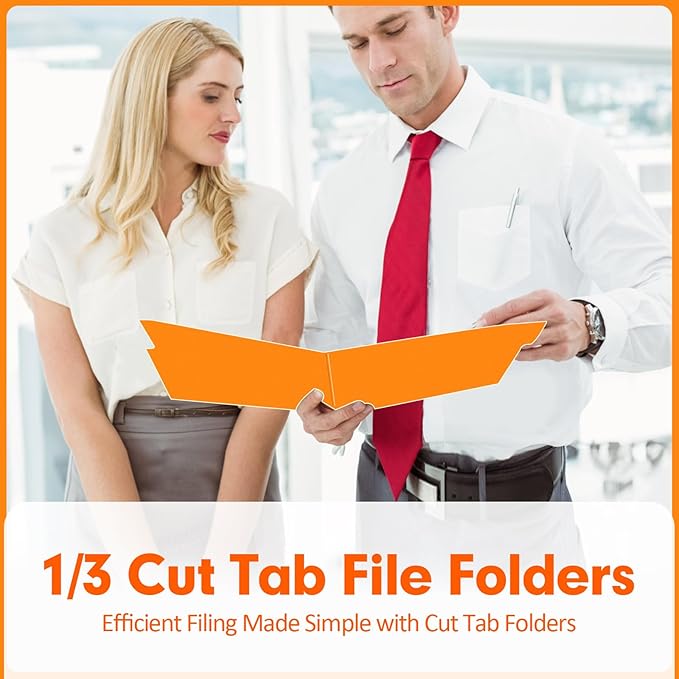 File Folder, PANDRI 120 Pack File Folder, 1/3 Cut Tab, Letter Size, Filing Folder for Office School Business, Orange