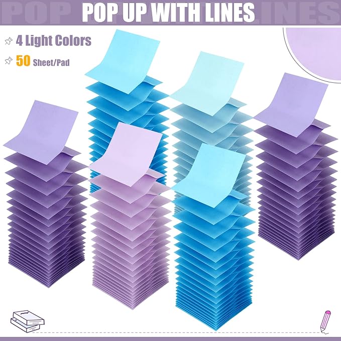 24 Pack Pop Up Sticky Notes 3 x 3 Refills 1200 Sheets Colored Sticky Notes Self Adhesive Memo Pads for Home Office Supplies(Purple Blue, Classic)