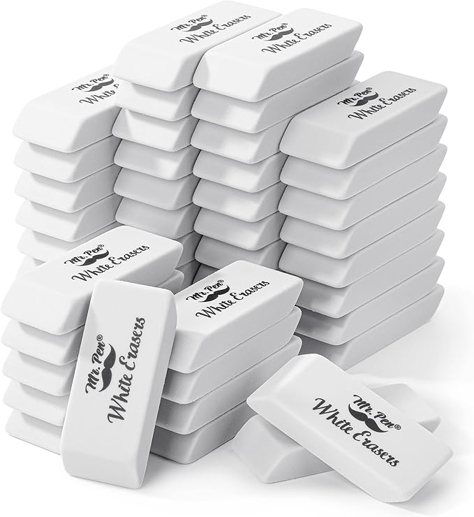 Mr. Pen- White Pencil Eraser, 36 Pack, Block Erasers for Pencils, Mr Pen Erasers for School, Large Eraser