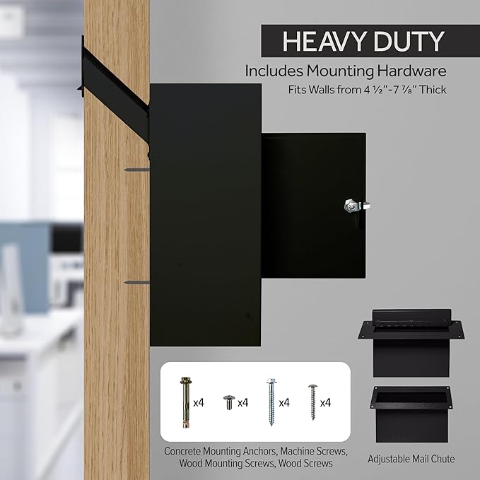 Through-The-Wall Drop Box Deposit Safe 17 x 13 x 7 - Heavy Duty Steel Mailbox with Lock for Receiving Mail, Checks, Letters, Cash and More for Home, Office and Commercial Use (D700) (Black)