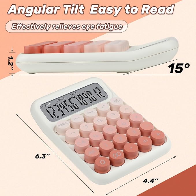 Mechanical Switch Calculator with Big Buttons, 12 Digits, Large LCD Display, Cute Pink Desktop Calculator, Aesthetic School Supplies for Office, School, Home & Business Use, Automatic Sleep (Pink)