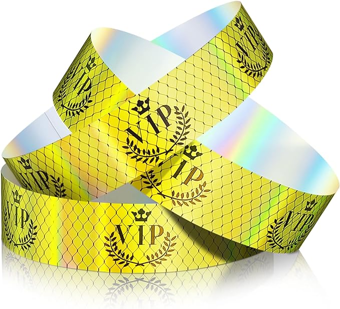 Jadive 500 Pieces Paper Wristbands VIP Plastic Waterproof Party Identification Wristbands Party Bracelets for Events Amusement Parks, Club, Concerts, Fairs, Festivals and Events(Neon Gold)