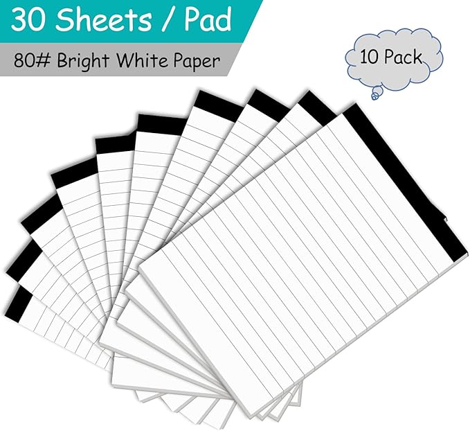 Notepad for Daily Planning and Organization of Work – 4 x 6-inches Lined Paper – Thick Bright White Paper – 30 Pages – Note Pads Ruled Pages – Pack of 10