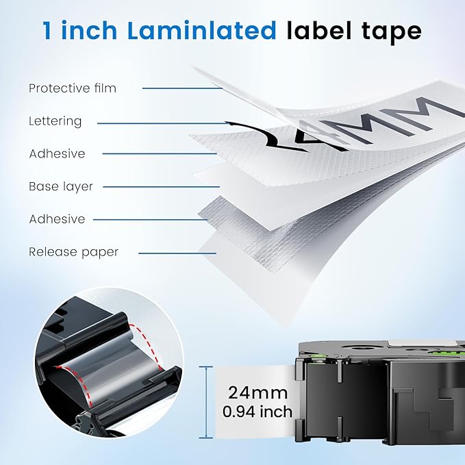 Label KINGDOM TZe-251 24mm 0.94” TZ Tape Compatible with Brother P Touch 1” Laminated White Label Maker Tape for PT D610BT D600 700 P710BT PTP750W, 4-Pack Tze251