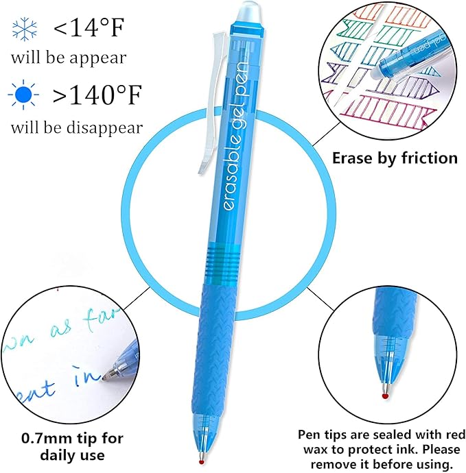 Vanstek 26 Colors Erasable Gel Pens, Retractable Erasable Pens Clicker, Fine Point(0.7), Make Mistakes Disappear, Premium Comfort Grip for Drawing Writing Planner and School Supplies