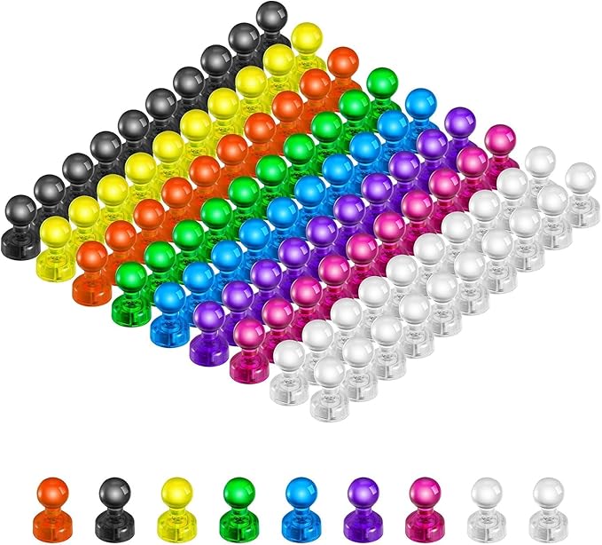 90 PCS Colorful Strong Magnetic Push Pin Magnets, Office/Classroom Magnets,8 Assorted Color, Perfect to use as Kitchen Home and School, Map Magnets,Whiteboard Magnets