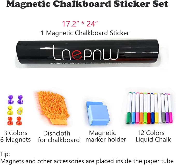 Magnetic Chalkboard Contact Paper 17.2" x 24" Self Adhesive Wall Board Sticker with Liquid Chalk for Kids Black Chalk Board Wallpaper Roll Alternative Magnetic Blackboard Paint