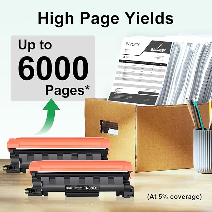 SAILNER TN830XL Toner Cartridge Replacement for Brother TN830 XL/V/R TN830 TN830XL Black Toner Compatible with DCP-L2640DW HL-L2460DW MFC-L2820DW HL-L2405W Printer (2 Pack)