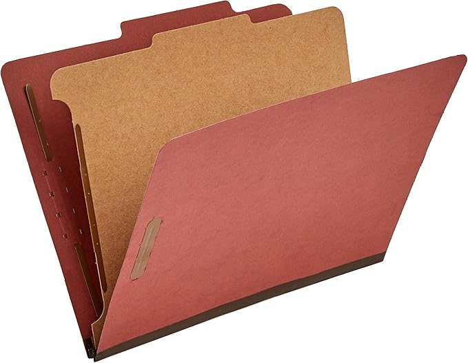 Amazon Basics Classification Folder- 100% Recycled, 1 Divider, 2" Embedded, 10 Count per Box, 12.09 x 10.63 inch (Letter), Red