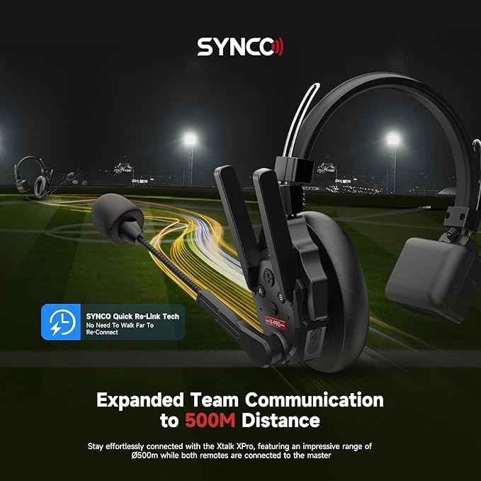 SYNCO XTalk XPRO5 X5 2.4GHz Wireless Intercom Headset System Microphone Random Master Device 500m /1640FT Operating Range Real-time Monitoring for Movie Shoot Live Show Stage Performance (5Pcs)