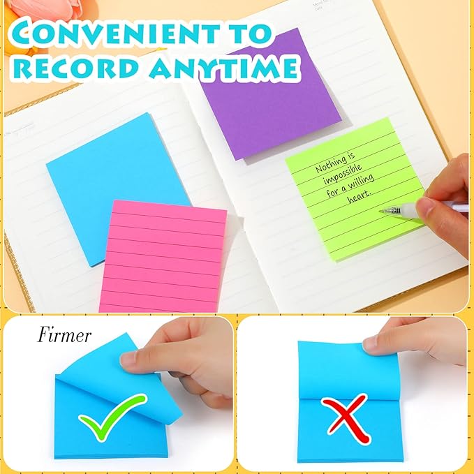 Yexiya 64 Pcs Lined Sticky Notes Self Stick Notes with Lines Bright Assorted Colors Sticky Pad for Home Office Products Post Memos, 1920 Sheets(3 x 3 Inch,Lined, Blank)