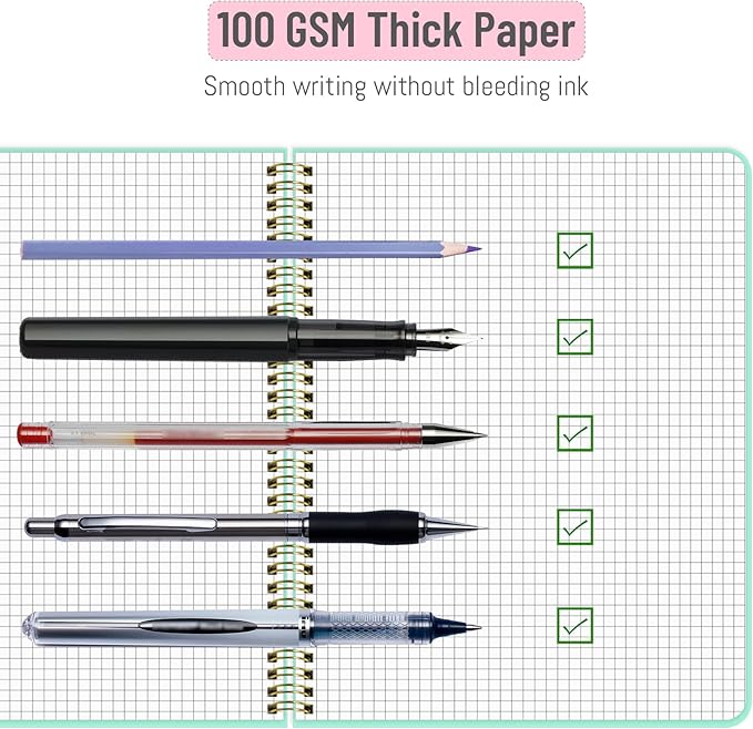Spiral Graph Notebook 8.5” x 11”, A4 Black Grid Paper Notebook, 120 Pages 100GSM Thick Large Graphing Notebook，Hardcover Spiral Notebook Journals for Work School Engineering