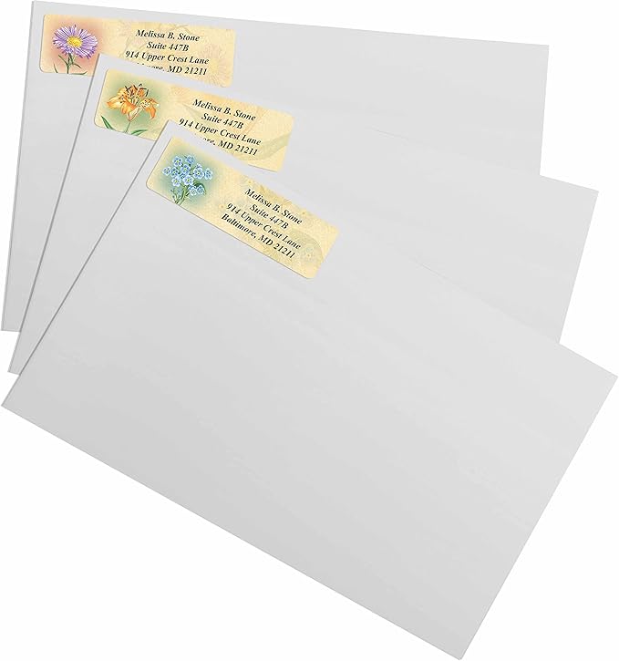 Antique Floral Designer Assorted Rolled Address Labels with Elegant Plastic Dispenser