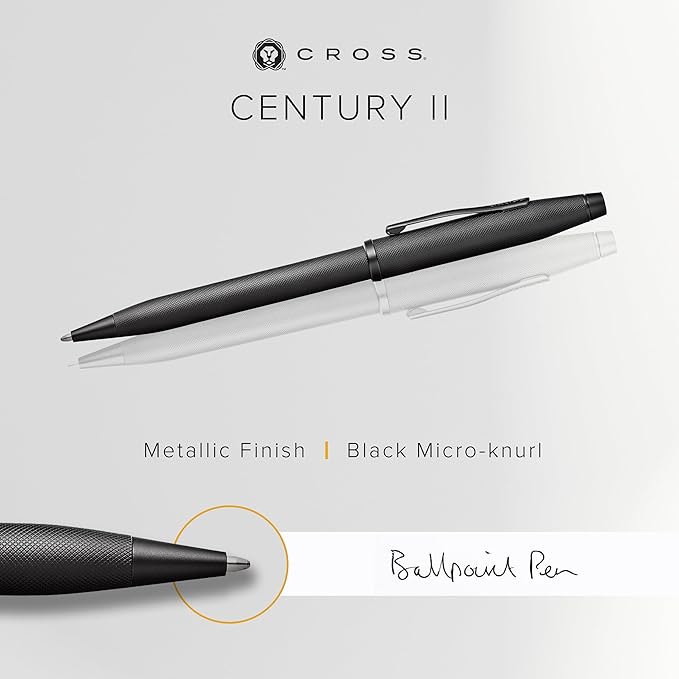 Cross Century II Refillable Ballpoint Pen Presented in a Luxury Gift Box - Medium Point, Black Ink, Black Micro-knurl