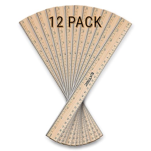 Rulers 12 Pack - Rulers 12 Inch, Wood Ruler with Metal Edge Great for School, Classroom, Home, and Office