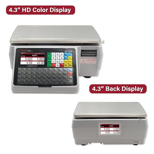 VisionTechShop VLP-100B Label Printing Scale, Capacity 30/60lb Readability 0.01/0.02lb, NTEP Legal for Trade