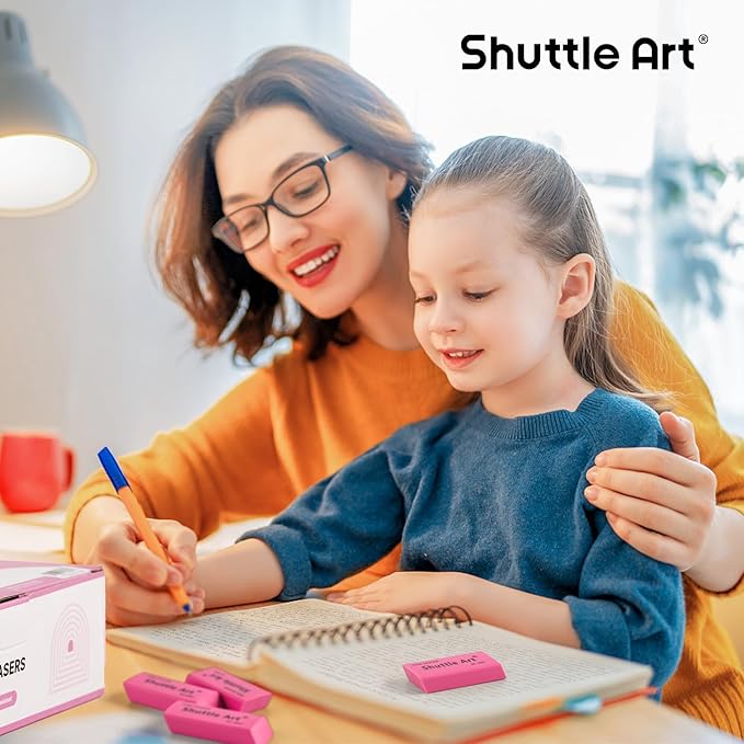Shuttle Art Pink Erasers, 200 Pack Bulk for School, Office, Latex-Free Soft Erasers for Kids, Teachers as School Supplies