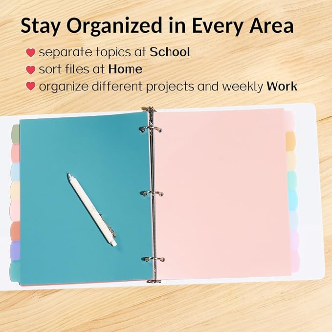 Sooez 8-Tab Durable Plastic Write & Erase Big Tab Dividers for 3 Ring Binder, Aesthetic Cute Pastel Binder Dividers for Student, Teacher, Office, Home Organizers, 3 Sets, Muted