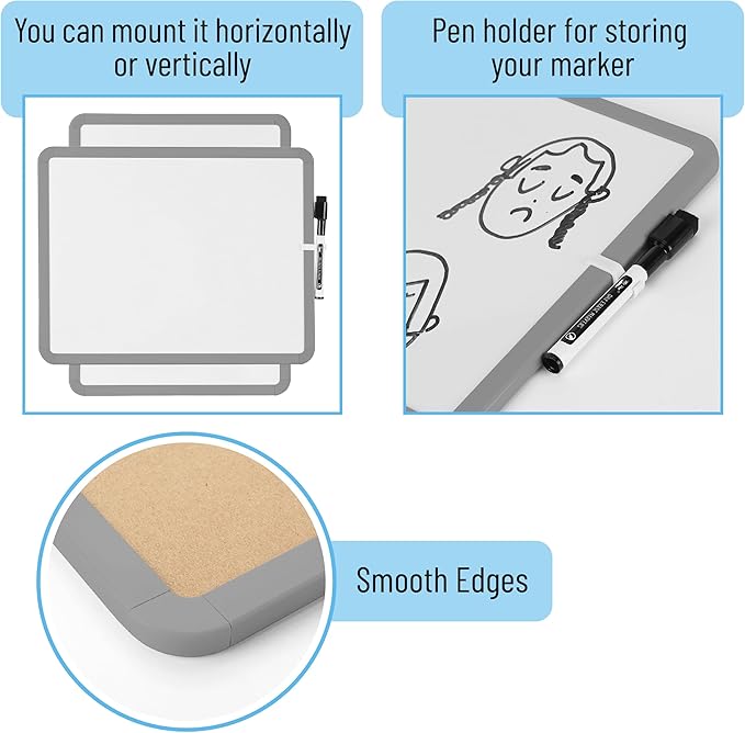 Mr. Pen- Dry Erase Board, 14” x 11” with a Black Dry Erase Marker, Gray Frame, Small White Board, White Board for Kids, White Board for Students, Small Dry Erase Board, Mini White Board