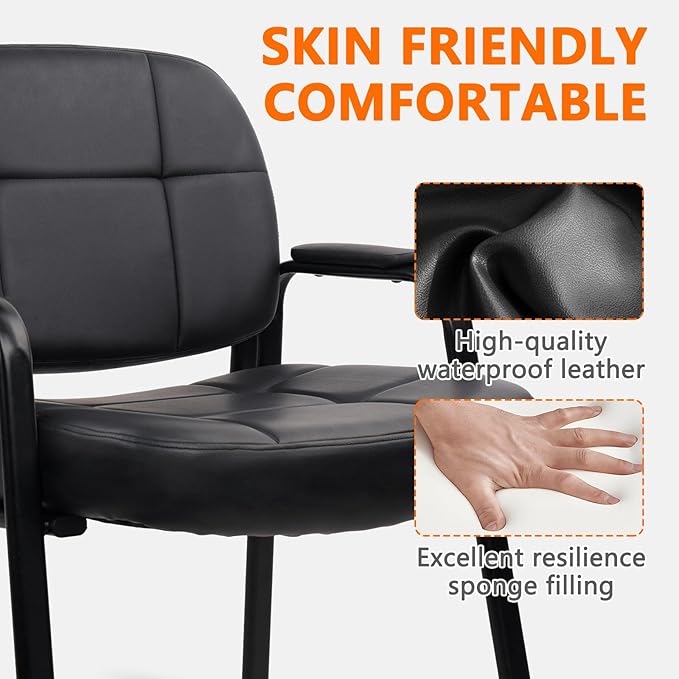CLATINA Big & Tall 800 lbs Waiting Room Guest Chair, Leather Office Reception Chair No Wheels with Padded Arms for Elderly Home Desk Conference Room Lobby Side Salon Clinic, Black(8 Pack)