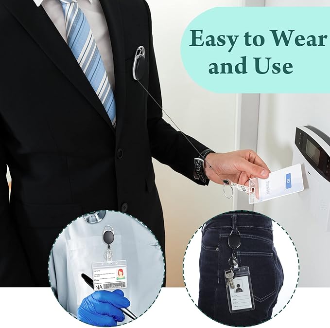 Honoson Heavy Duty Retractable Badge Reels Batch ID Badge Holder Retractable Clip Bulk Card Key Holder with Ring for Office Worker Employee, Doctor Nurse Gifts(Black,50 Pcs)
