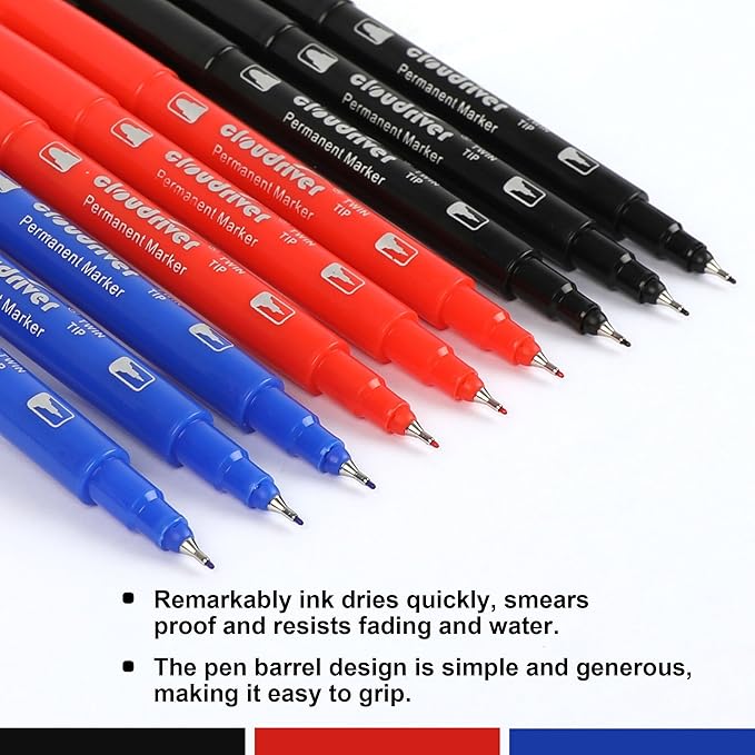 cloudriver Ultra Fine Permanent Markers, 24 Count Twin Tip Permanent Marker Set, 3 Assorted Colors, Ultra Fine Piont And Fine Piont Permanent Marker for Signature And Marking