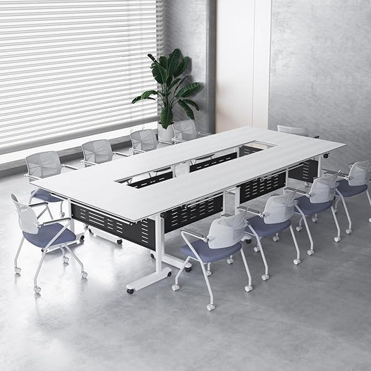 6Pack Conference Room Table, Folding Conference Table for Office Classroom, Mobile Training Tables with Casters Silent Wheels, Large Rectangular Convertible Modular Seminar Tables (L63in)