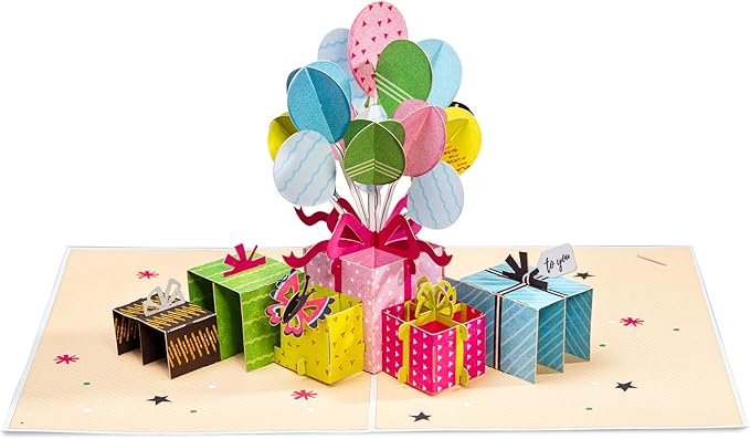 Paper Love 3D Birthday Pop Up Card, Birthday Party, For Adults and Kids - 5" x 7" Cover - Includes Envelope and Note Tag