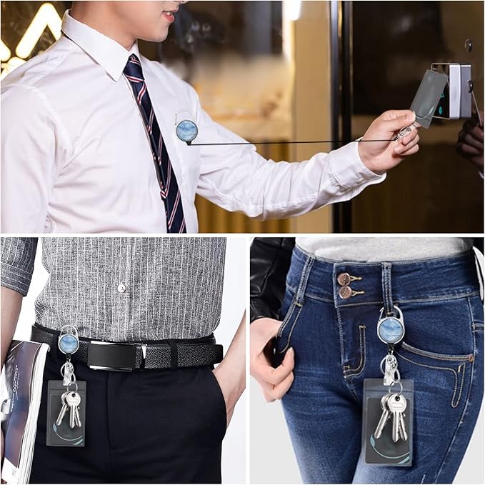 Blue Marble Lanyards for Id Badges, Cute Badge Reel Heavy Duty with Carabiner Clip, Fashionable ID Badge Holder with Breakaway Lanyard, Teacher Nurse Office Gifts