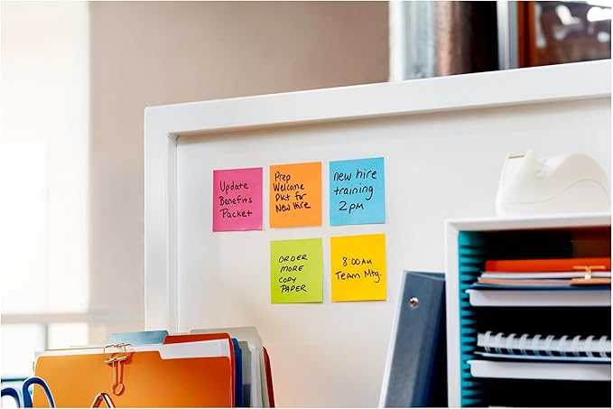 Post-it Super Sticky Notes, 12 Sticky Note Pads, 3 x 3 in., School Supplies, Office Products, Sticky Notes for Vertical Surfaces, Monitors, Walls and Windows, Energy Boost Collection