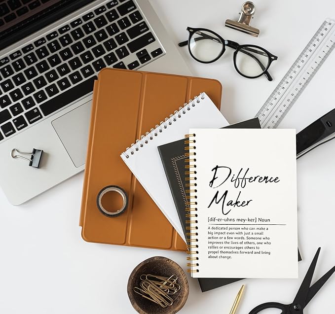 OXW Difference Maker Appreciation Gift, Meeting Notebook for Work, Thank You Gifts for Leader Mentor Manager Boss, Office Supplies Social Worker Notebook, White Hardcover Spiral Notebook 5.5 x 8.3