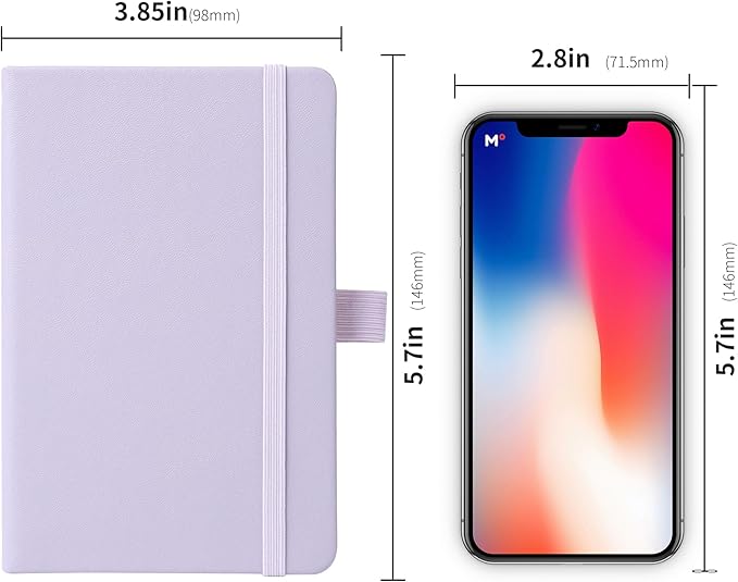 Animusphere 2Pack Pocket Notebook Small Notebook Journal Notebook 4 inches x 5.7 inches 200 Pages Leather Cover With Pen Holder Page Marker Ribbons (Purple)