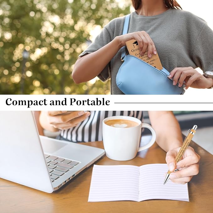 Kosiz 120 Pcs Graduation Gifts Motivational Mini Journal Inspirational Bamboo Pen Kraft Notebooks Bulk Wooden Retractable Ballpoint Pen for Class of 2025 College Gifts (Wooden)