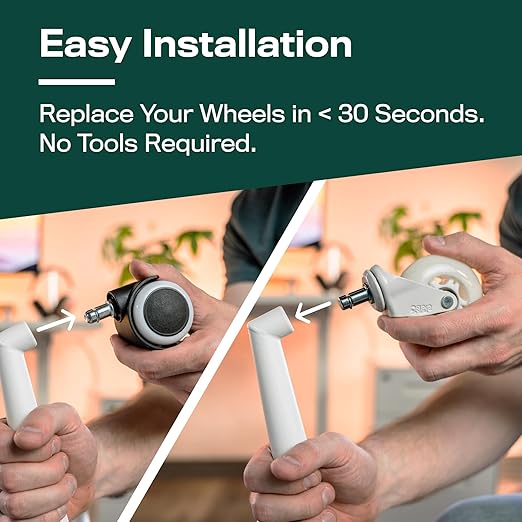 The Original Roller Blade Office Chair Wheels (As Seen On PBS) - Incredibly Smooth & Quiet Rolling Casters - Safe for Hardwood Floors & Carpet - Easy Installation with Universal Fit - Set of 5 - White