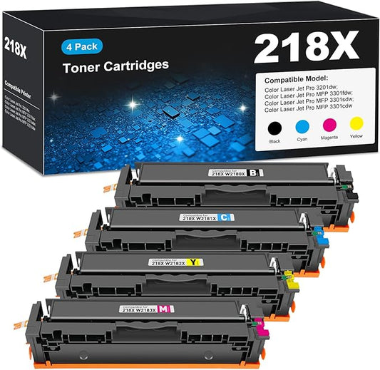 218X Toner Cartridges Laser 3301sdw 3301fdw 3201dw for HP 218X 218A toner Cartridge 4 pack, 3101dw 3301fdw Toner Cartridge, W2180X HP218X 218 Toner for HP Color LaserJet Pro MFP 3301fdw 3201dw 3301cdw