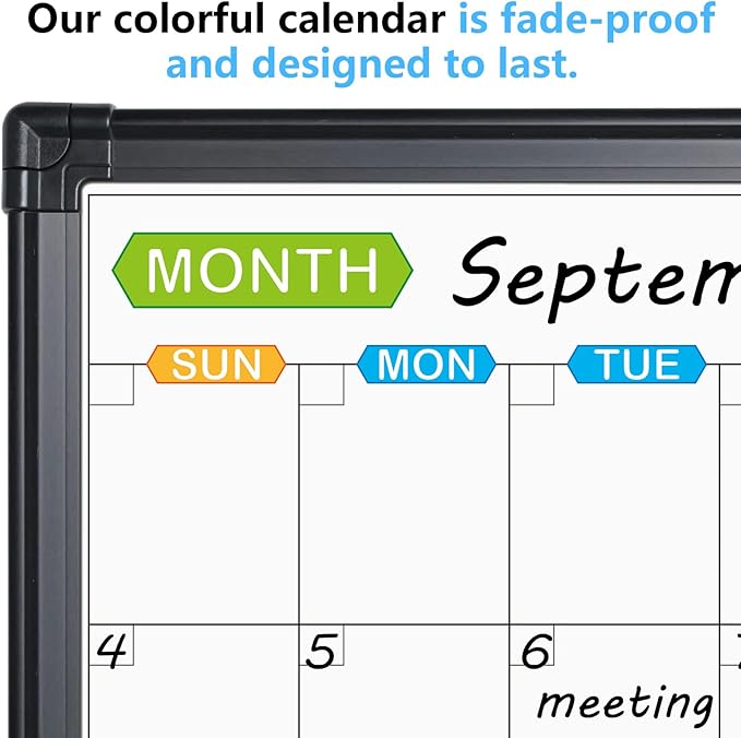 JILoffice Magnetic Dry Erase Calendar Whiteboard, 2 Month White Board Planner 36 X 24 Inch, Black Aluminum Frame Wall Mounted Board for Office Home and School