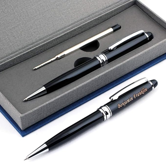 Free Engraving - Personalized Roller Ballpen, Ballpoint pen, Refillable Pens, Retractable Medium Refill Pen Black Ink, Custom Gifts for Men and Women, Classy Gift Box