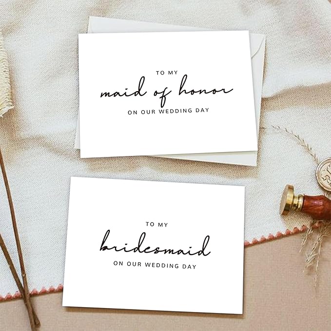 6 Pieces Bridesmaid Proposal Cards with Envelopes, 4 Pieces To My Bridesmaid On Our Wedding Day Cards and 2 Pieces To My Maid Of Honor On Our Wedding Day Cards.（Bridesmaid - 6cards B）