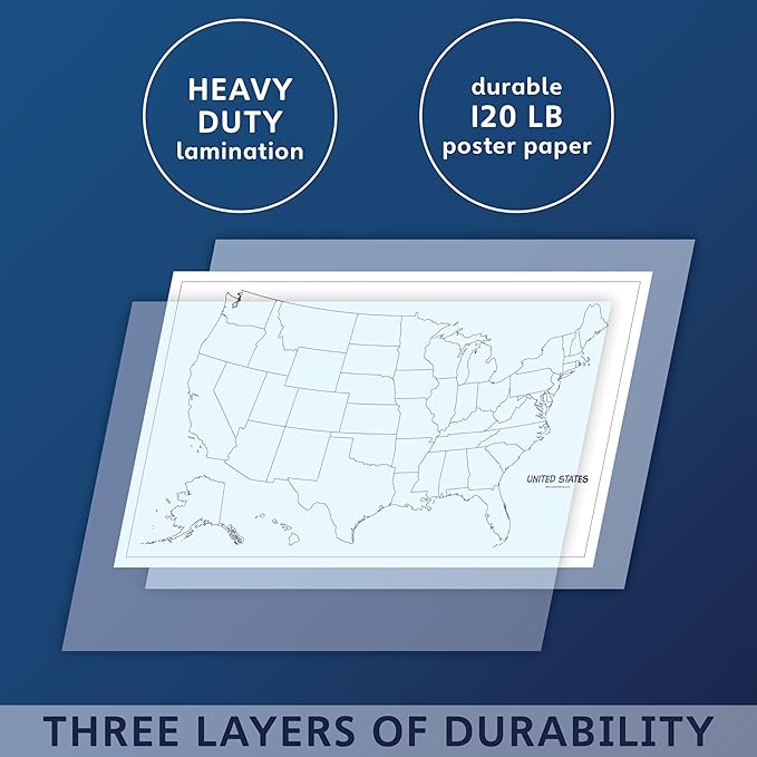 2 Pack - USA & World Map Blank Outline Posters - LAMINATED, 18" x 29" - (Wet Erase Markers Only)