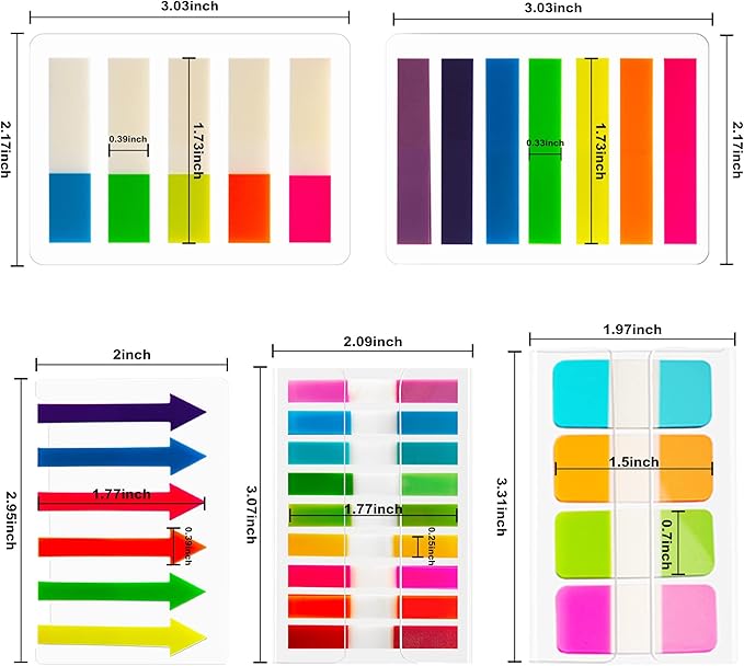 Golcellia Sticky Book Index Tabs, Page Tabs Markers, Sticky Notes Tabs 1272 Pieces(5 Styles, 31 Colors) Annotation Tabs, Book Annotation Supplies Study Pack