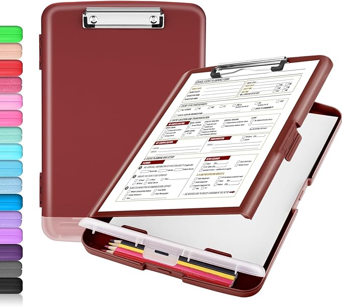 Sooez Clipboard with Storage, High Capacity Nursing Clip Board 8.5 x 11 with Pen Holder & Low Profile Clip, Plastic Clipboards Case Box, Teacher Must Haves School Office Supplies, Letter Size/ A4