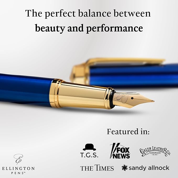 Luxury Fountain Pen Set- Fountain Pens for Writing - Smooth Fine Nib - Includes Refillable Ink Converter, 3 Ink Cartridges [Black & Blue], Gift Box - Elegant Calligraphy