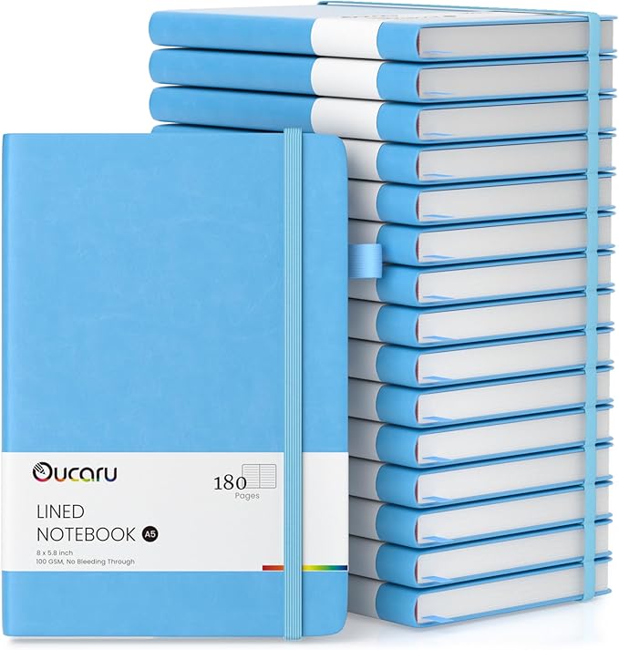 Lined Journal Notebook, 16 Pack, 180 Pages, A5 Journals for Writing, 100 GSM Thick Paper, Small Notebooks Daily Journal for Women Men Work, Business, School, Travel Supplies